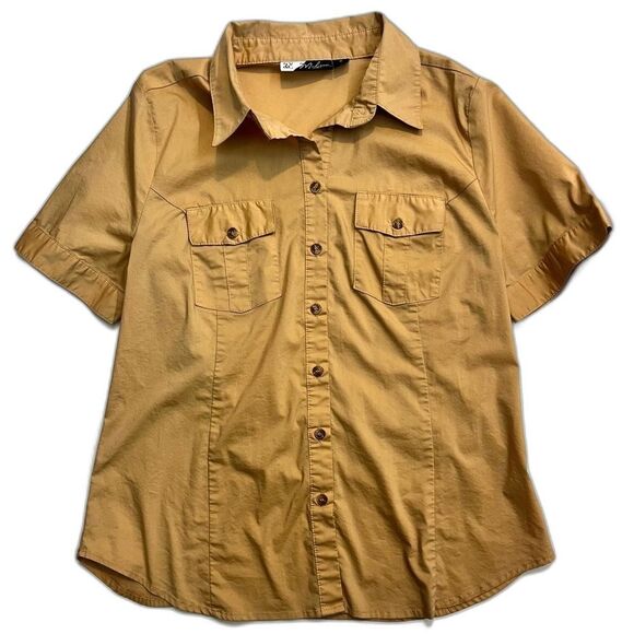 New York & Company Tops - New York & Company Madison Shirt Tan Button-Up Short-Sleeve Women’s Size Medium